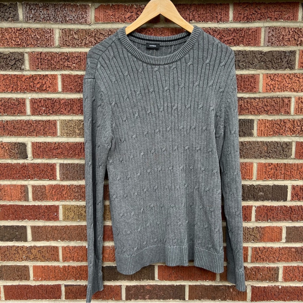Express Gray Cable Knit Pullover Sweater - image 1